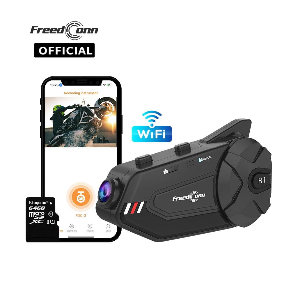 Full Face Motorcycle Helmet With Bluetooth - Freedconn R1Plus Headset Helm Interkom Motor