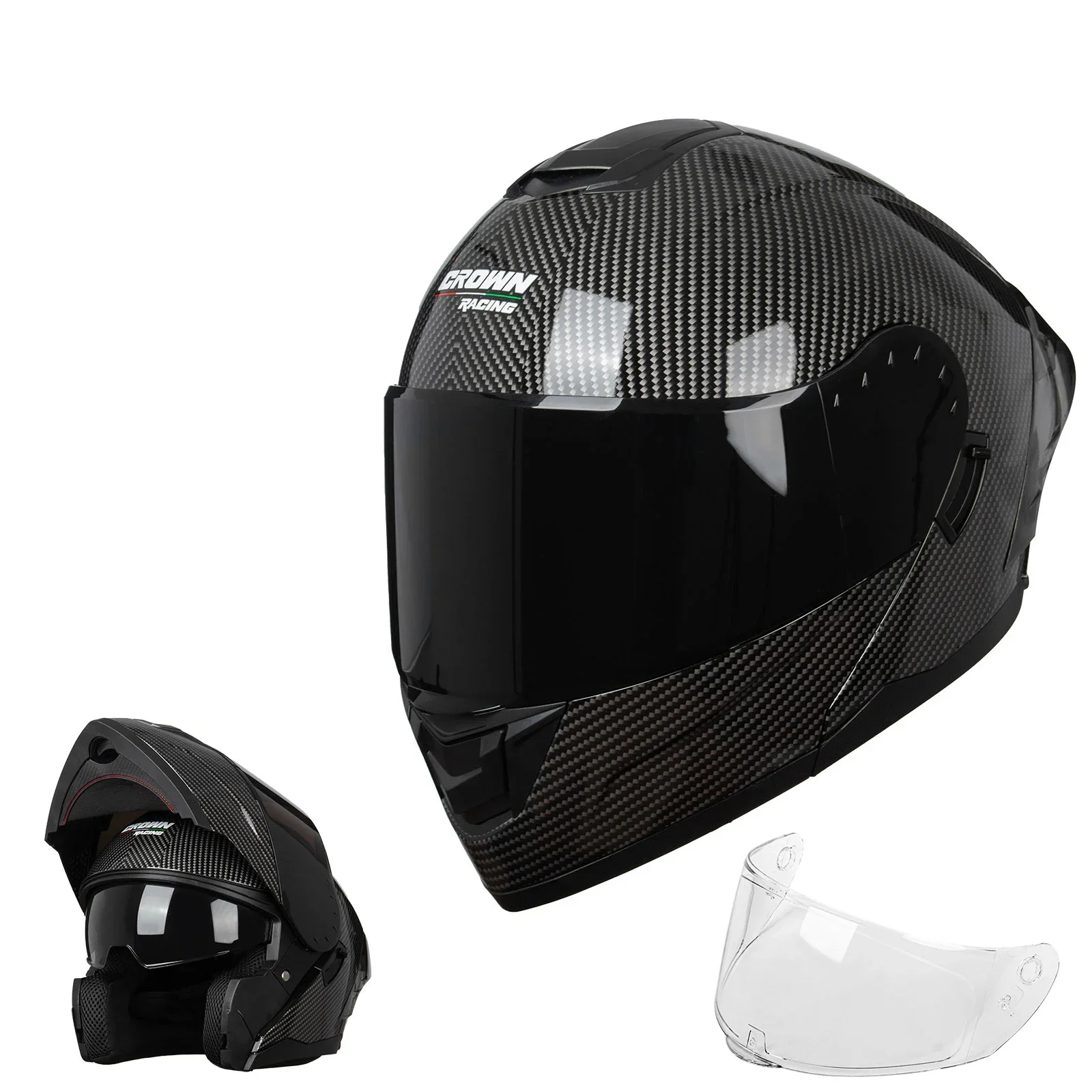 Dual Visor Motorcycle Racing Helmet - Helm Motor Modular Crown Racing FL900,