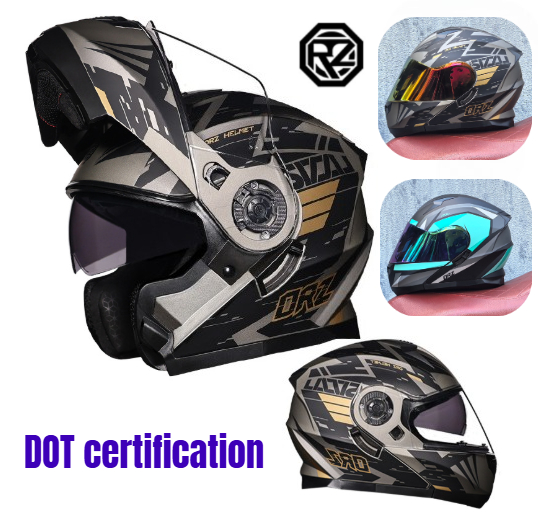 Orz helm motor, Visor ganda Fu - Modular Flip Up Motorcycle Helmet Dot Approved ulasan dan harga